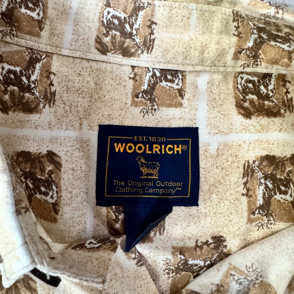 Woolrich Deer Print Button Up Shirt Vintage Outdoor Safari Western Aesthetic XL - Picture 5 of 6